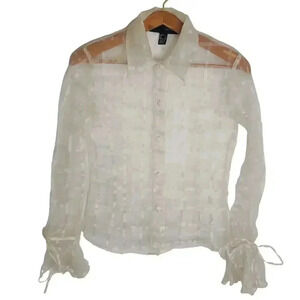 y2k Vintage JS Boutique Sheer White Blouse Chiffon Women's Size 4